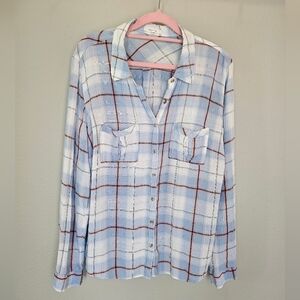 Maurices Blue Plaid Button Down Shirt Size XL